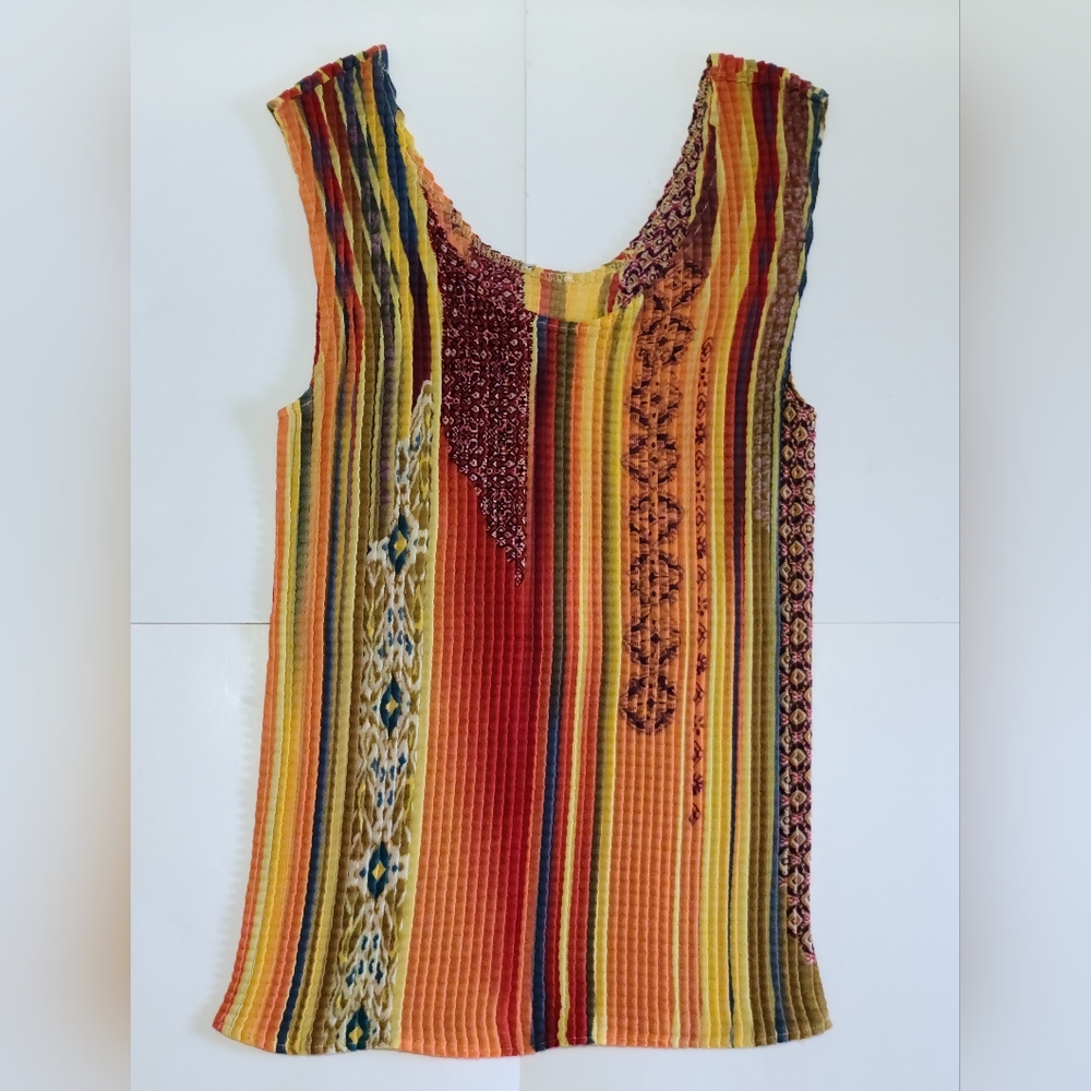 Womens Tank Top Shirt Ribbed Colored Boho Hippie Vintage Stretch Red Orange